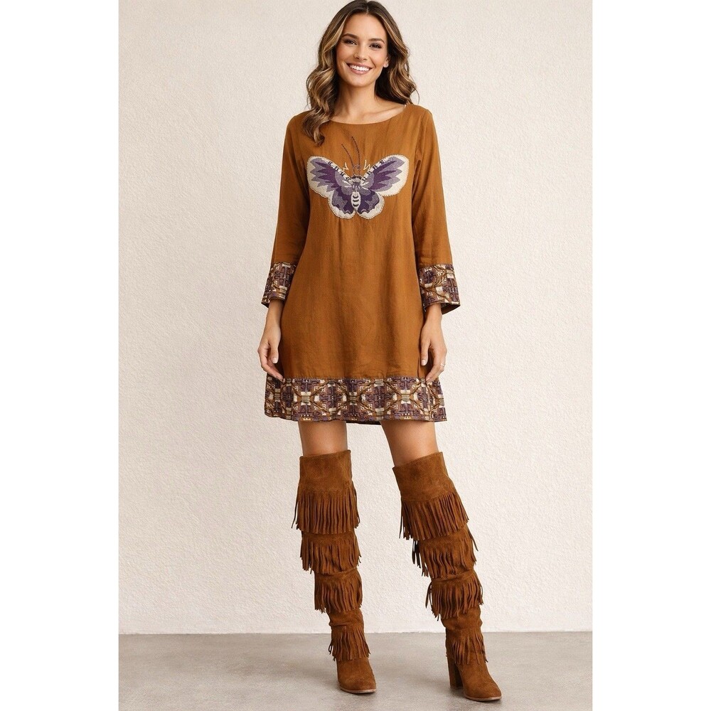 Corey Lynn Calter Anthropologie Butterfly Print Long Sleeve Boho Dress Size 6